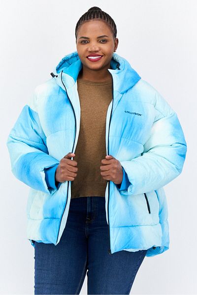 collusion Women Ombre Puffer Jacket, Sky Blue