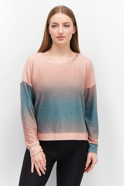 Onzie Women Round Neck Ombre Sweatshirt, Pink Combo