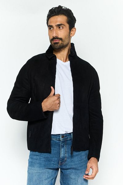 Emporio Armani جاكيت رجالي من قماش سوفت شيل، أسود