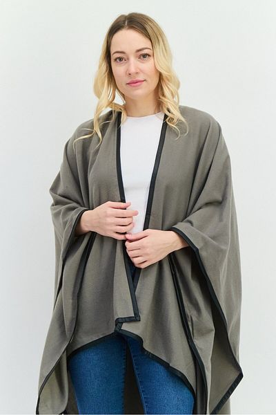 Jones of New York Women Plain Ruana Shawl Poncho 130 L X 75 H Cm, Grey