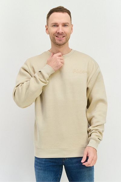 Fudo Men Crew Neck Long Sleeve Graphic Print Sweatshirt, Beige