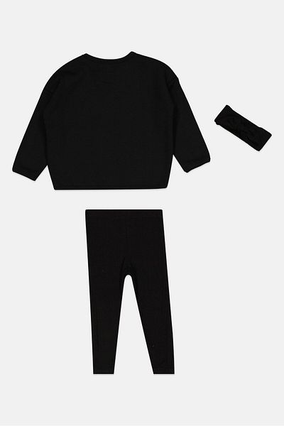 Fudo Toddlers Girl 3 Pcs Sweatshirt And Leggings Set, Black