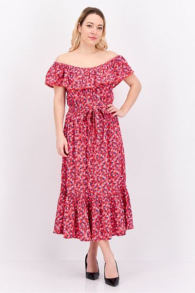 Nautica Women Floral Print Midi Dress, Red Combo
