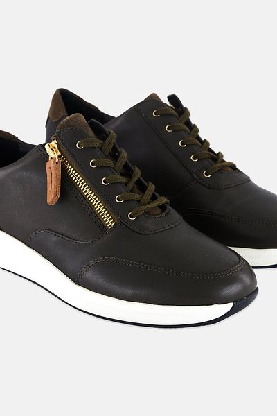CLARKS Women Standard Un Rio Zip Lace Up Casual Shoes, Dark Olive
