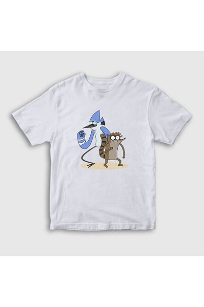 Presmono Tricou pentru copii unisex Mordecai și Rigby - alb, model Regular Show 449219 tt