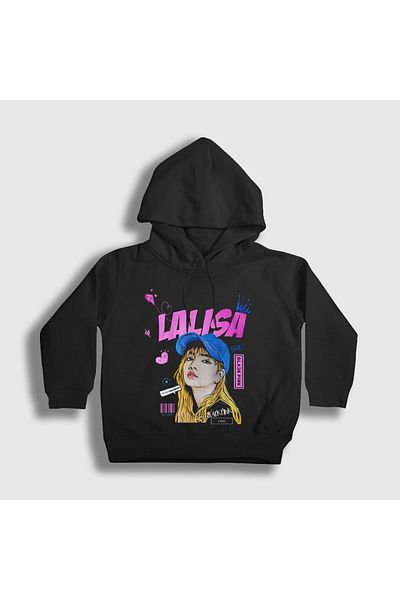 Presmono Унисекс детски суитшърт Blackpink Lalisa Lisa - с качулка, черен 440630tt