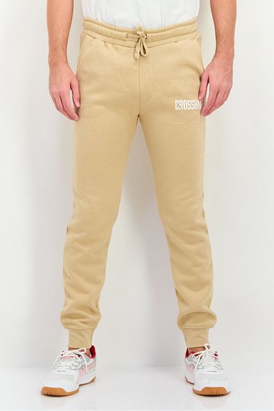Crosshatch Men Regular Fit Brand Logo Jogger Pants, Khaki