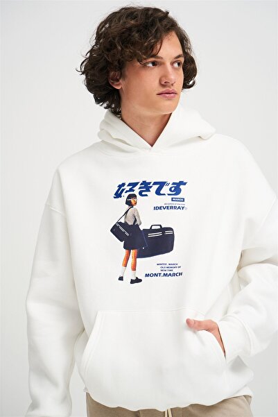 Trendiz Unisex Harajuku Girl Λευκό Φούτερ με κουκούλα