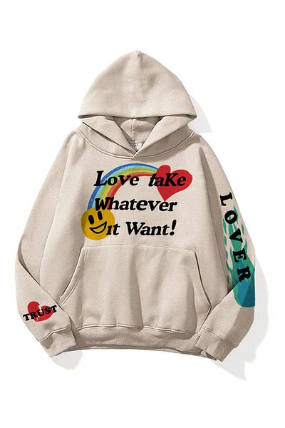 Trendiz Unisex Love Take Whatever Φούτερ Hoodie Stone