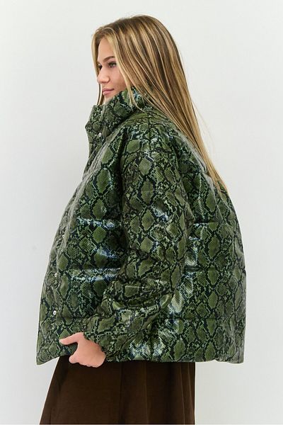 collusion Women Snakeskin Print Puffer Jacket, Green
