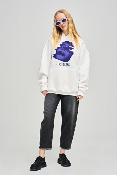 Trendiz Uniszex első osztályú pulóver kapucnis fehér