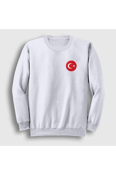 Presmono Λευκό φούτερ Unisex με λογότυπο τουρκικής σημαίας - Crescent Star Round 444773 ττ