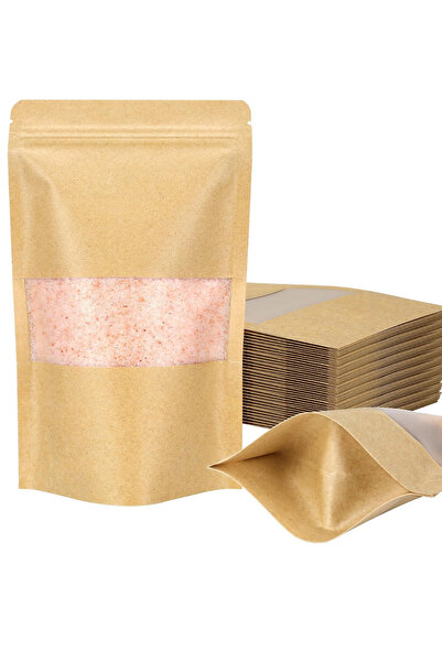 Dekals 500 Adet 13x22,5 Toptan Gıda Uyumlu Kilitli Kraft Pencereli Doypack Poşet Çok Amaçlı A Kalite