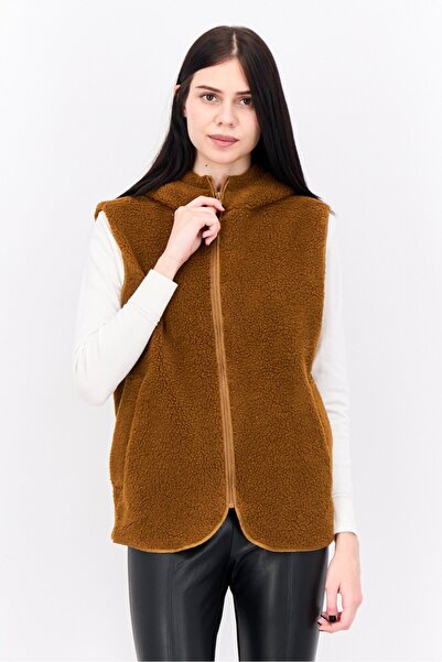 ASOS Women Textured Sleeveless Sherpa Jacket, Brown