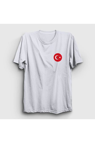 Presmono Λευκό μπλουζάκι Unisex με τουρκική σημαία - Στρογγυλό λογότυπο μισοφέγγαρου 444703 ττ