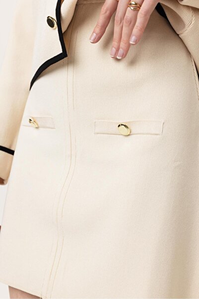 valena Atiye Buttoned Knitwear Skirt Beige