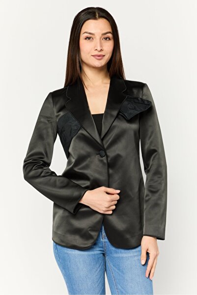 Emporio Armani سترة نسائية شبه رسمية سادة بقصّة عادية، باللون الأسود