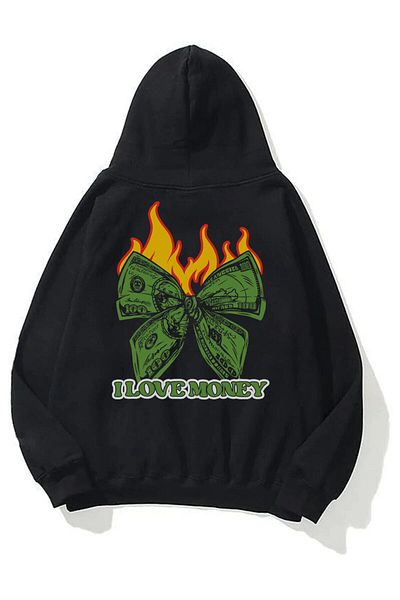 Trendiz Unisex Φούτερ I Love Money Hoodie Black