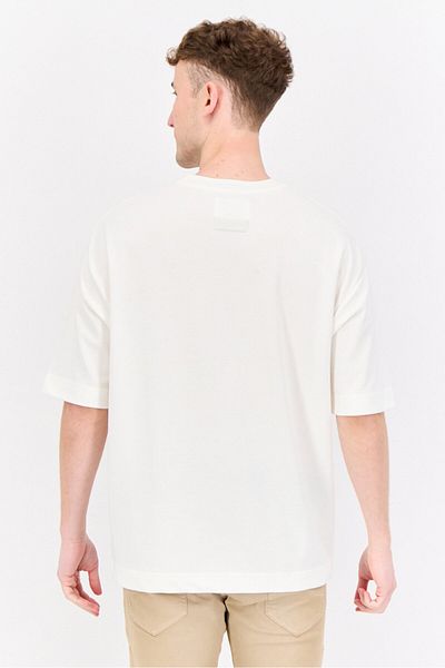 BLANK ESSENTIALS Men Crew Neck Short Sleeve Brand Logo T-shirts, Off White