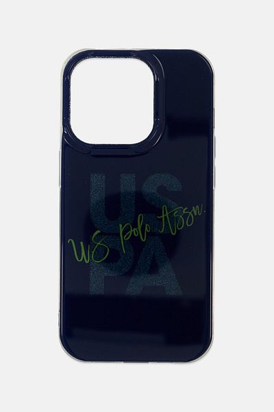 U.S. Polo Assn. iPhone 15 Pro Glitter Script Card Protective Case, Navy