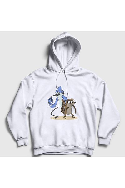 Presmono Φούτερ Mordecai and Rigby Unisex με λευκή κουκούλα - 449270 ττ
