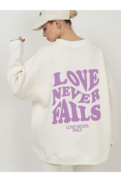 Cupla Hanorac unisex cu guler rotund - Love Never Fails White