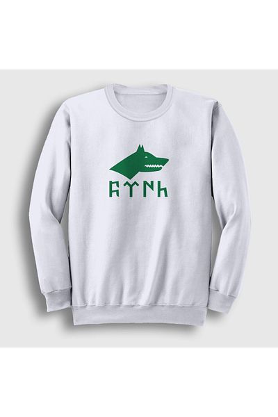 Presmono Λευκό φούτερ με σημαία Gokturk Unisex Wolf Gray Wolf - Τουρκικά γράμματα 474991 ττ