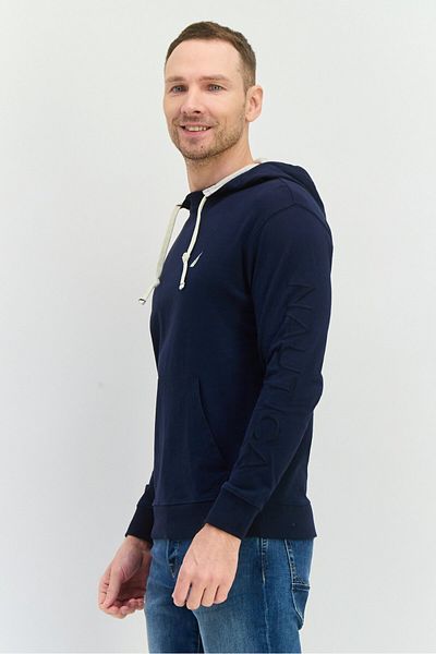 Nautica Men Hooded Embroidered Logo Long Sleeves Sweatshirt, Navy Blue