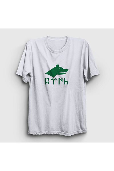 Presmono Λευκό μπλουζάκι με σημαία Gokturk Unisex Wolf Grey Wolf - Τουρκικό γράμμα 474910 ττ