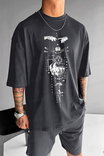 Millionaire Ανδρικό καπνιστό μπλουζάκι Da Vinci Sicience Oversize Loose Wide Fit Loose Cut T-shirt