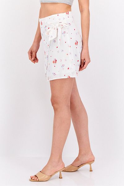 MANGO Woman Women Floral Print Mini Skirt, White Combo