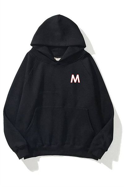 Trendiz Unisex Μ Letter Μαύρο Φούτερ Φούτερ με κουκούλα