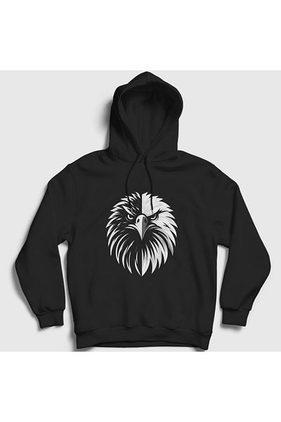 Presmono Unisex Μαύρος Αετός Λεπτομερές Δώρο Φούτερ με κουκούλα - Λευκό 470057 ττ