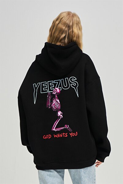 Trendiz Unisex Ο Θεός σε θέλει Yeezus Μαύρο φούτερ με κουκούλα