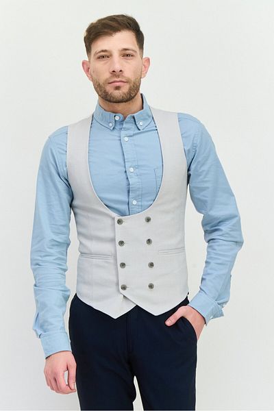 Asos Design Men Super Skinny Textured Wedding Waistcoat, Grey