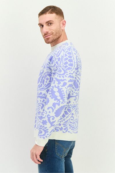 Asos Design Men Ribbed Collar Paisley Sweater, Lilac