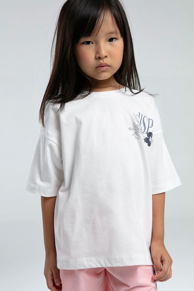 U.S. Polo Assn. Uspa Licensed 4-14 Years Old 100% Cotton Fabric Back Printed Crew Neck Girls' Bottom-Top Shorts Set