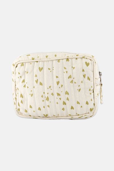 Muy Mucho Heart Print Toiletry Bag 21 L X 16 W X 7 H Cm, Ivory