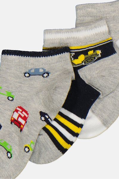 RBX Kids Boy 3 Pairs Allover Print Ankle Socks, Grey Combo