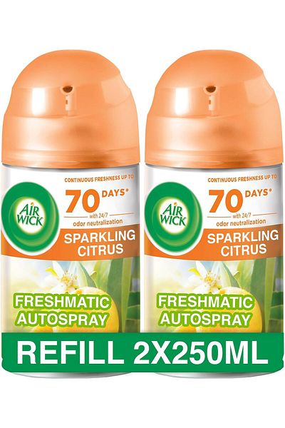 Air Wick Freshmatic Refill, Sparkling Citrus, Eliminates Odors like Cat Litter, 250ml (Pack of 2)