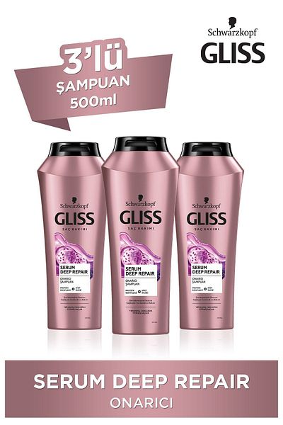 Gliss 3 Pieces 500 ml Serum Deep Repair Shampoo