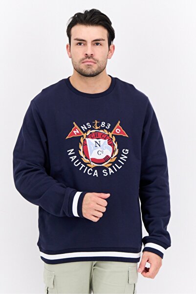 Nautica Men Crew Neck Embroidered Long Sleeves Sweatshirt, Dark Navy
