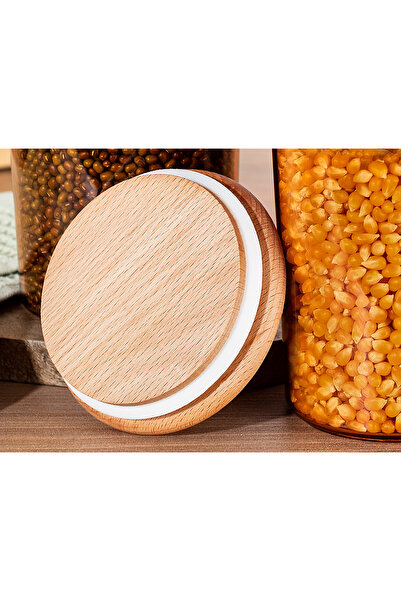 Madame Coco Yuviera 900ml Ahşap Kapaklı Saklama Kabı 3'lü