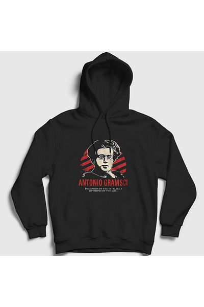 Presmono Унисекс черен суитшърт с качулка Antonio Gramsci Pessimism - 492563tt
