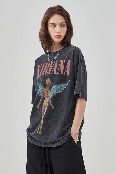Trendiz Unisex Nirvana Angel Washed Tshirt Anthracite