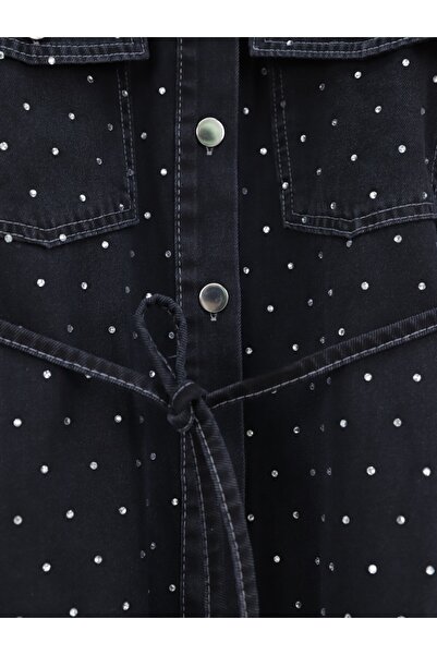 Modamorfo Black Sprinkled Stone Buttoned Jacket and Trousers Denim Set
