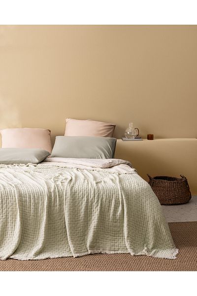 Madame Coco Grania Khaki Cotton Double Bedspread