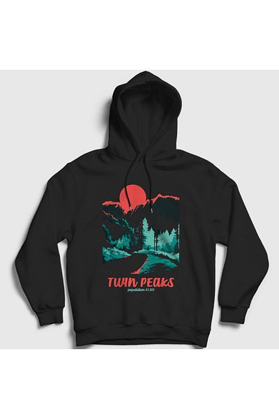 Presmono Унисекс черен суитшърт с качулка с Twin Peaks - 494080tt