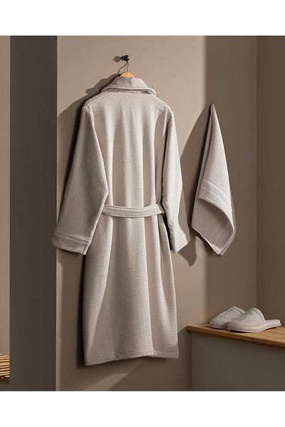 Madame Coco Remi Men's 100% Cotton Bathrobe Set - Beige - Luxury Collection