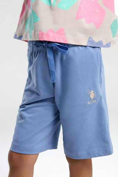 U.S. Polo Assn. Uspa Licensed 4-14 Years Old 100% Cotton Fabric Digital Printing Crew Neck Girls Bottom-Top Shorts Set
